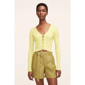 NWT Rebecca Taylor Rib Merino Cropped Cardigan Buttoned Lime Green Size XL